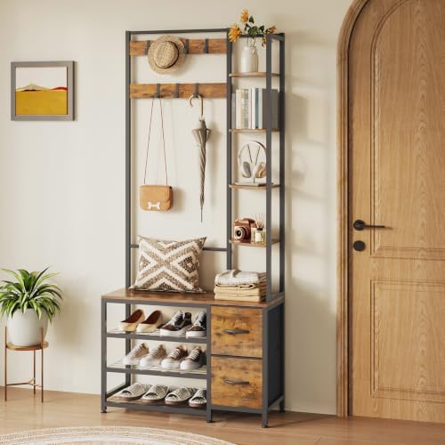 GiftGo Hall Tree with Shoe Storage 31.5" Entryway Coat Rack with 4 Shelves - Image 6