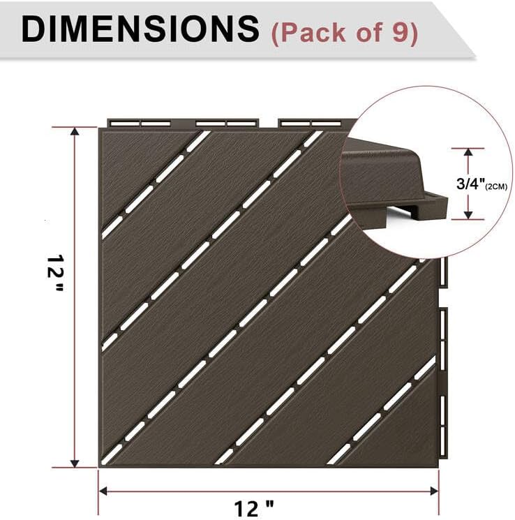VANCASTLE Interlocking Deck Tiles 9 Pack Dark Coffee 12"x12" Patio Pavers - Image 5