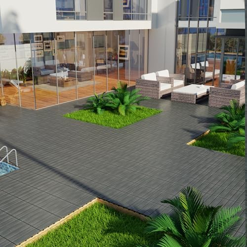 22 PCS Wood Plastic Composite Interlocking Deck Tiles 12" x 12" Indoor Outdoor - Image 5