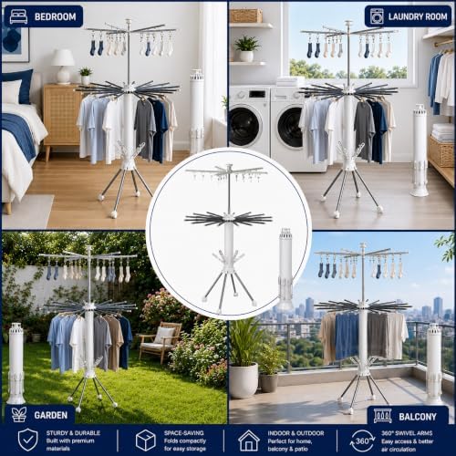 Foldable Clothes Drying Rack, Rotating Aluminum Laundry Rack, Portable Stand - Image 6
