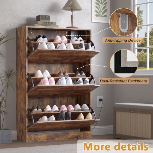BORNOON Shoe Cabinet with Odor Control and Back Panels, Deodorizing Slim 3-Flip - Image 6