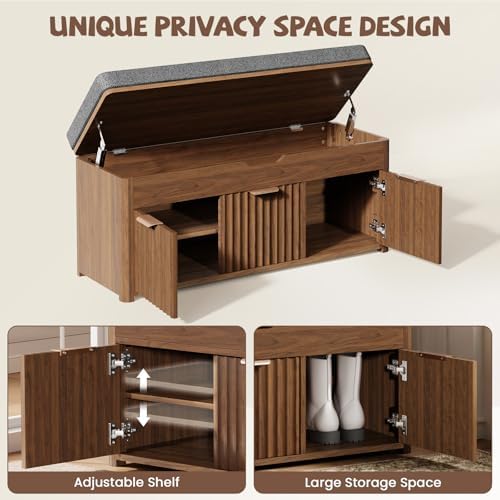 43.5" W Shoe Bench with Storage, Lift Top Entryway Bench - Image 4