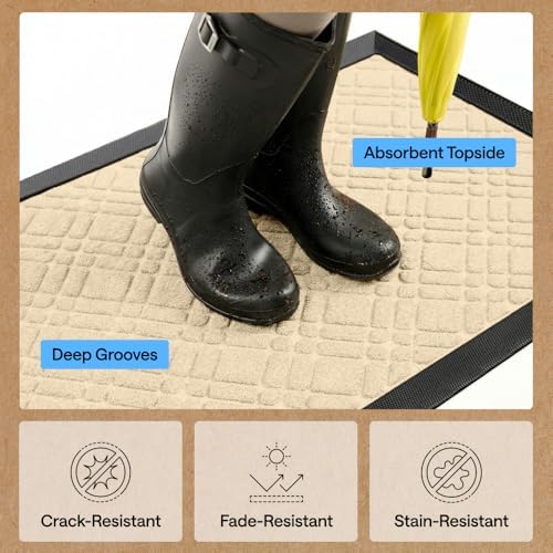 GORILLA GRIP WeatherMAX Door Mat, Indoor Outdoor Use, Latte Modern - Image 5