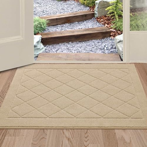 BEQHAUSE Dirt Trapper Door Mat 24" x 36", Doormat Non-Slip, Warm Beige by BEQHAUSE