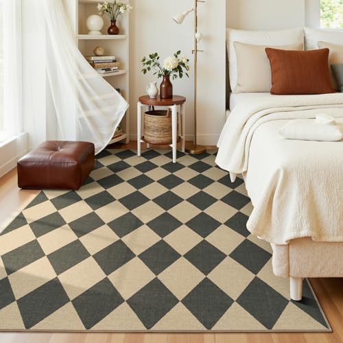 Lessymo Checkered Easy Jute 5x7 Rugs, Washable Patio Rug - Image 4