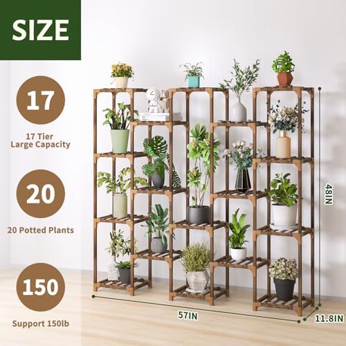 Uneedem Plant Stand Indoor Outdoor, 17 Tiered Plant Shelf Wood Plant Rack - Image 4