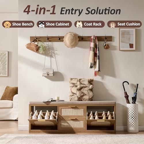 Rattan Narrow Entryway Bench - Image 5