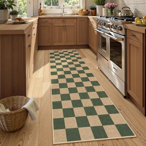 Lahome Checkered Easy Jute Kitchen Runner Rug, 2x8 Outdoor Rugs Washable by Lahome