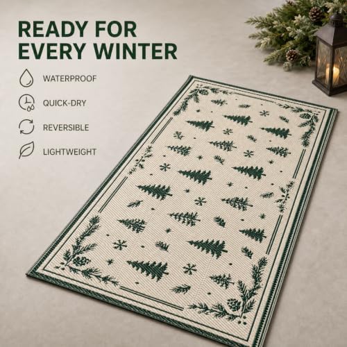 3x5 Ft Pine Tree Christmas Reversible Plastic Straw Outdoor Rug - Image 6