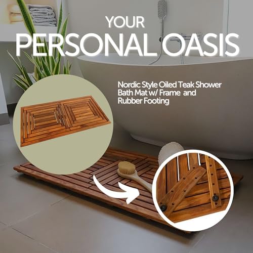 Nordic Style Teak Shower, Bath and Spa Mat | Indoor + Outdoor Use | Non-Slip - Image 3