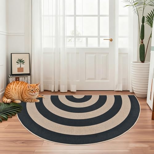 Faux Jute Rug 2.6x5Ft Half Circle Rainbow Doormat Easy Jute Carpet by Lacomfy