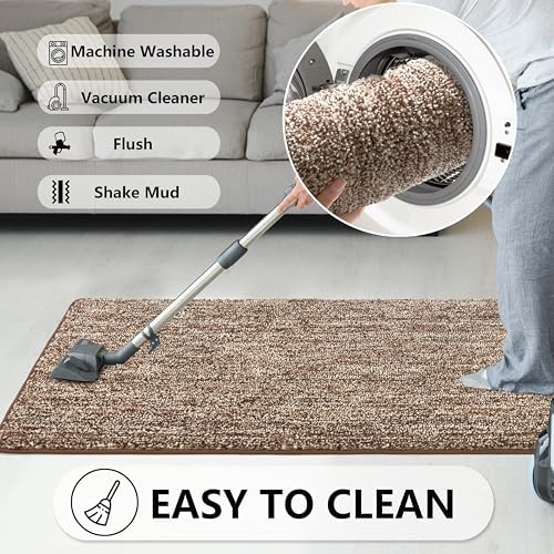 REFETONE Indoor Door Mat 20"x32", Non-Slip Front Door Mat, Coffee Brown - Image 6