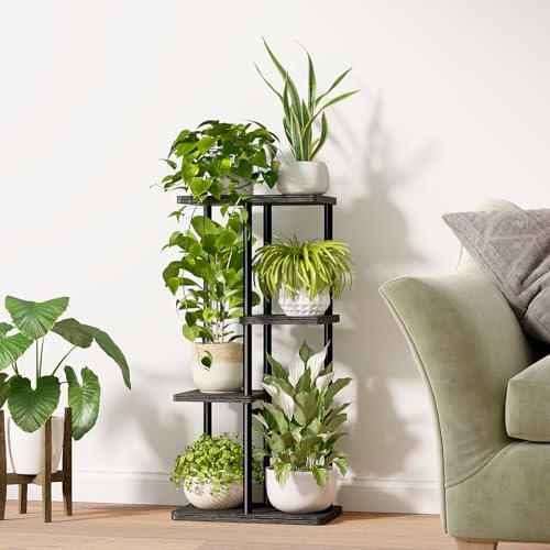 Bamworld Plant Stand 4 Tier Corner Metal Shelf Black - Image 3