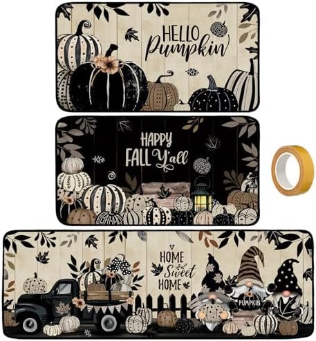 SATINIOR 3 Pcs Fall Kitchen Rugs and Mats Black Pumpkin Non Slip Floor Mats by SATINIOR