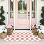 Front Door Mat Indoor Entrance, 2x4.3 Cute Pink White Checkered Rug - Image 3