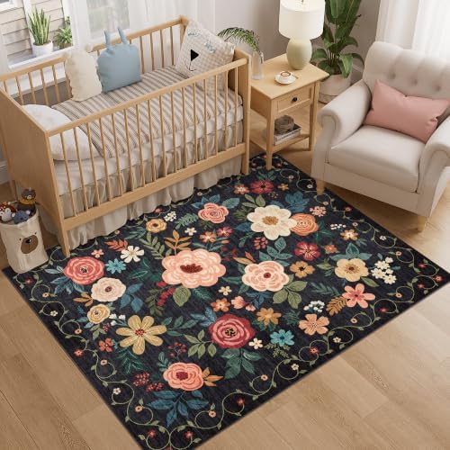 DUKINO 4x5 Area Rug for Entryway, Soft Floral Washable Rug Non Slip - Image 3