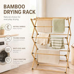 Bamboo Clothes Drying Rack, 3-Tier Tall Laundry Drying Rack - Image 5