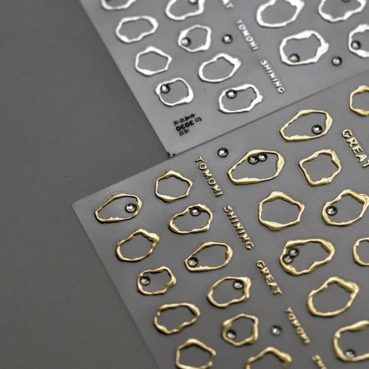 Silver Gold Nail Art Stickers Decals 5D Embossed Self Adhesive Nail Decals for Nail Art Silver Gold Irregularity Nail Stickers for Women Gold Nail Art Design for DIY Manicure Decoration
