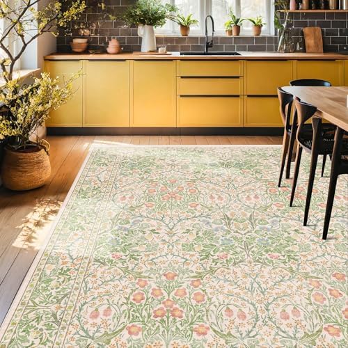 Vintage Washable Beige Green 10x12 Rug - Image 6