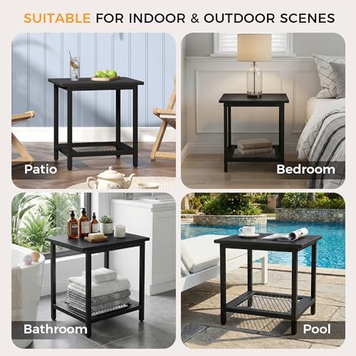 2-Tier Outdoor Side Table with Storage, Weather Resistant Patio End Table - Image 6