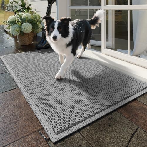 Front Door Mat Outside Entrance Drainage Doormat Grey 20"x31" by QiCaiJia
