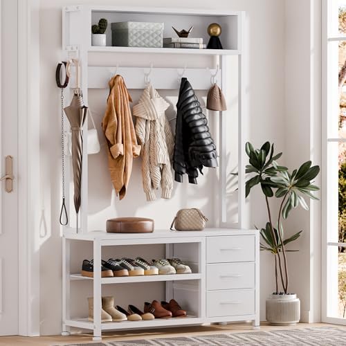 Hall Tree with Bench & 3 Drawers Storage 31.5" Coat Rack Entryway Organizer - Image 2