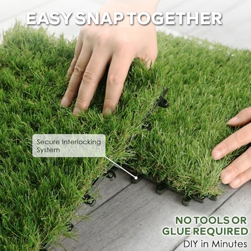 XLX TURF Artificial Grass Tiles Interlocking Outdoor Turf 12"x12" 6 Pack - Image 6