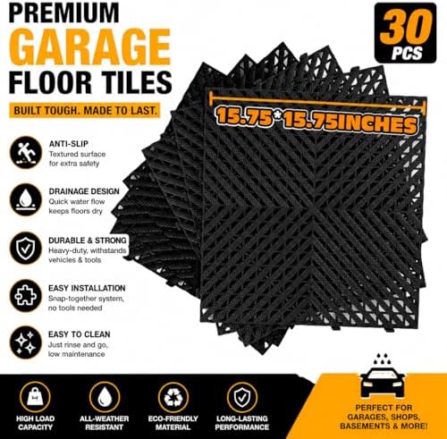 30-Pack 15.75" x 15.75" Interlocking Garage Floor Tiles, Heavy Duty Non-Slip - Image 3