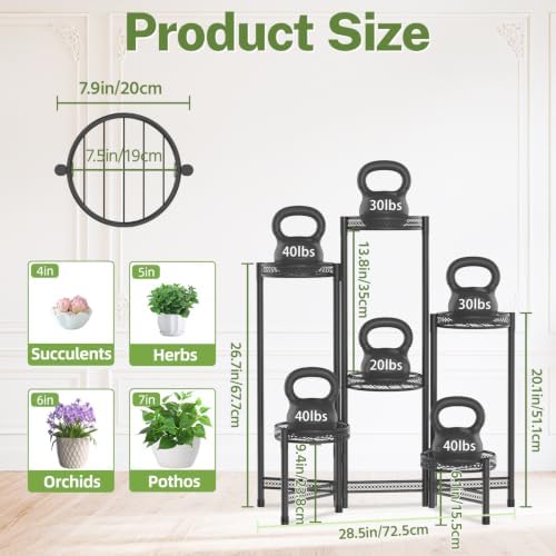 iDavosic.ly Plant Stand Indoor Outdoor, 6 Tier Iron Corner Shelf - Image 4