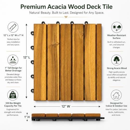 Patio Flooring Indoor/Outdoor 12 in. Golden Teak Acacia Wood Interlocking Deck - Image 4