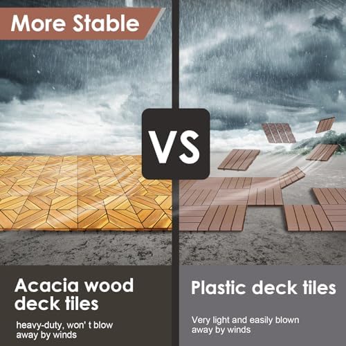 PrimeZone 432 PCS Solid Acacia Wood Interlocking Patio Deck Tiles Outdoor - Image 7