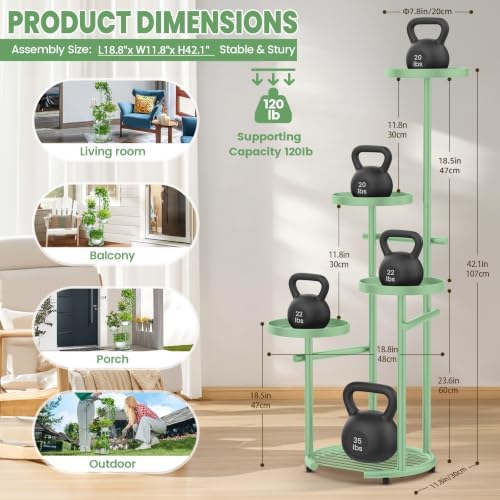 TOSKING Tall 5-Tier Round Corner Plant Stand Indoor, Sage Green - Image 4