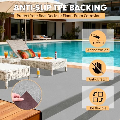 Grefinity Marine Carpet, 6 FT x 10 FT Gray Indoor Outdoor Carpet - Image 5