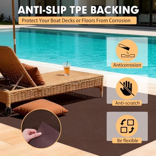 Grefinity Marine Carpet, 6 FT x 14 FT Brown Indoor Outdoor Carpet - Image 5