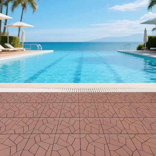Plastic Interlocking Deck Tiles, 44 Pack, Simulated Stone Surface, Non-Slip - Image 6