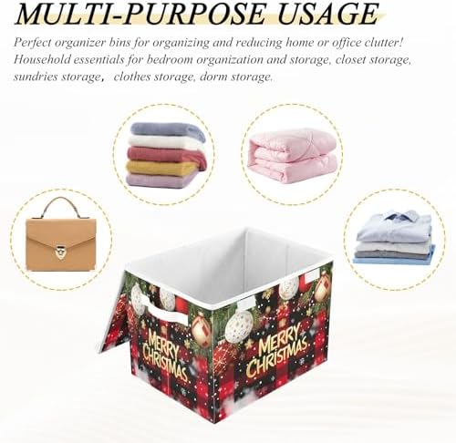 Bolaz Storage Bins with Lids and Handles, Christmas Red Plaid Storage Box - Image 7