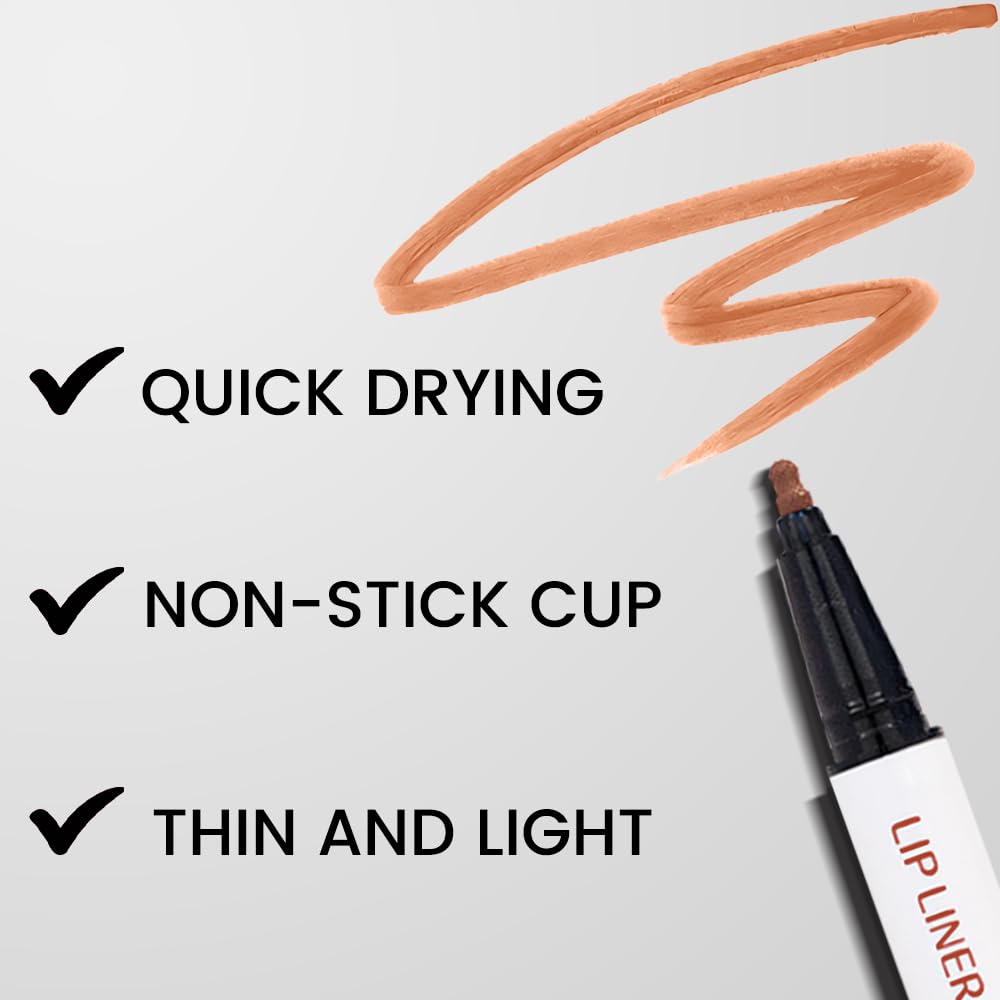 3Pcs Longwear Liquid Lip Liner Stain Marker Pen Set Long Lasting Waterproof, Mocha Light Nude Brown Matte Permanent 24 Hour Lip Liner and Lipstick Combo Color Stay Lipliner All Day Lip Stains peel off