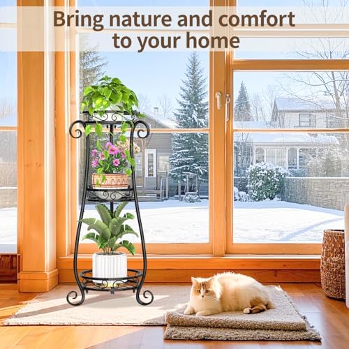 LASZOLA 3 Tiers Metal Corner Plant Flower Stand Tall Indoor Outdoor - Image 2