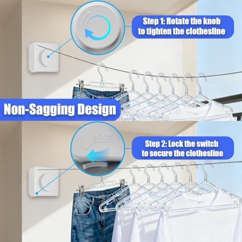 Retractable Clothesline Indoor Outdoor 17.4Ft Non-Sag Drying Rack - Image 4