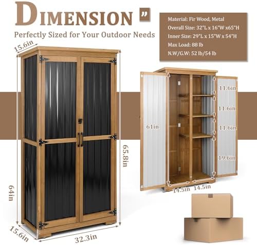 Outdoor Storage Cabinet, Wood & Metal Storage Shed - Image 2