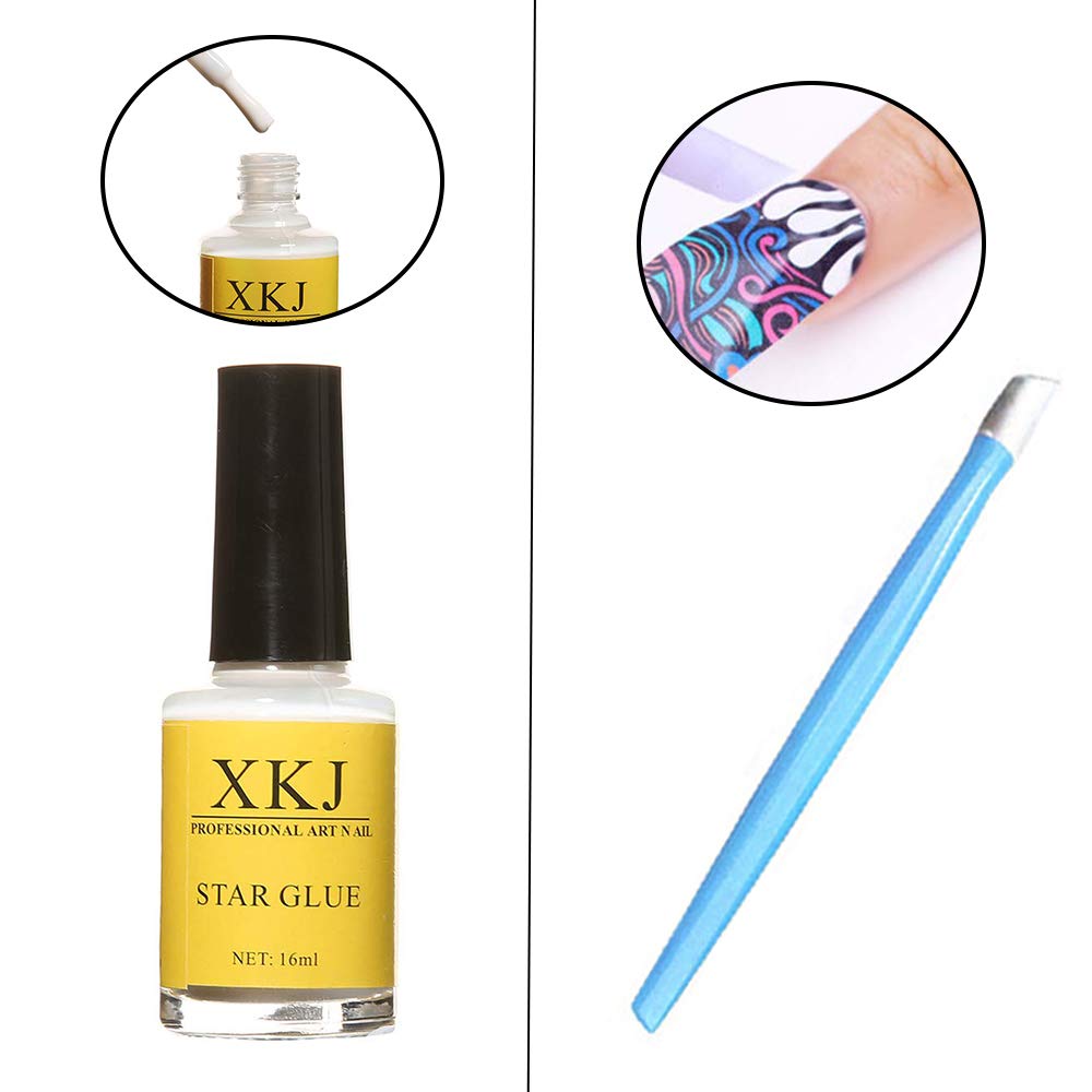 Kalolary 20 Color Starry Sky Stars Nail Art Foil with Nail Glue, Holographic Nail Art Transfer Stickers DIY Decoration, for Nail Art Salon or Home Use