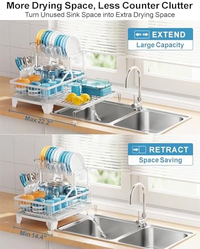 GSlife Large Expandable 2 Tier Dish Drying Rack - Image 2