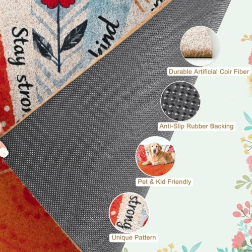 Boho Sun Floral Front Door Mat Non-Slip Welcome Doormat, 17x29 in - Image 4