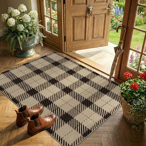 JTJ Easy Jute 3x4 Entryway Rug, Washable Non Slip Farmhouse Plaid by JTJ