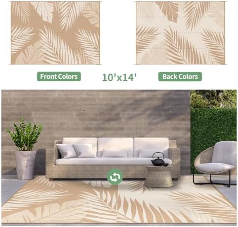 GENIMO Outdoor Rug, Waterproof Plastic Rugs 10'x14' - Image 2