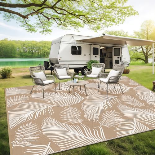 Pauwer Waterproof Outdoor Rug 10x14, Plastic Straw Patio Rug, Leaf Brown - Image 4