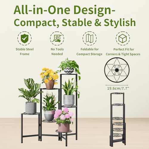 6 Tier Metal Plant Stands Outdoor Indoor, Heavy Duty Flower Pot Holder Potted - Image 5