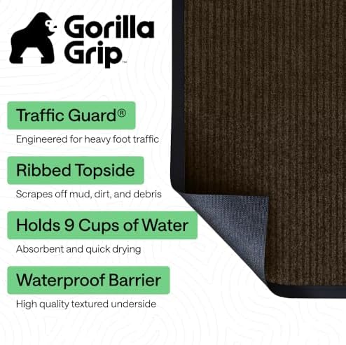 GORILLA GRIP Traffic Guard Indoor Outdoor Heavy Duty Door Mat, 60x36 Brown - Image 2