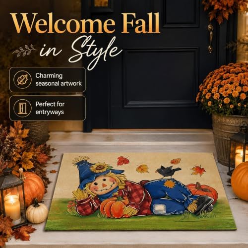 Fall Scarecrow Decorative Front Door Mat, Autumn Pumpkin Crow - Image 3