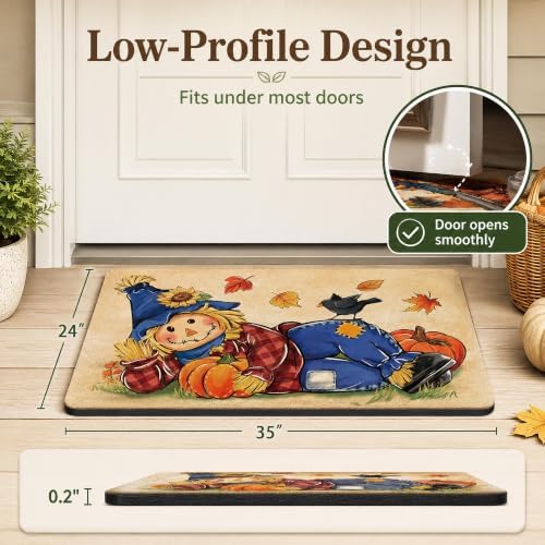 Fall Scarecrow Decorative Front Door Mat, Autumn Pumpkin Crow - Image 2
